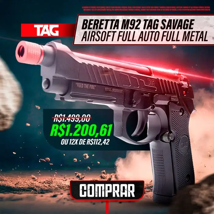 Pistola Airsoft GBB Beretta M92 TAG Savage Full Metal e Full Auto